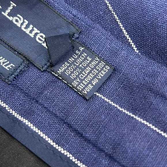 *SOLD*Ralph Lauren Blue Pinstriped Linen Women 2 Piece Suit USA Blue Label VTG - Picture 16 of 16